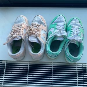 Women’s size 8 Nike dunk low in natural pale Coral and green glow